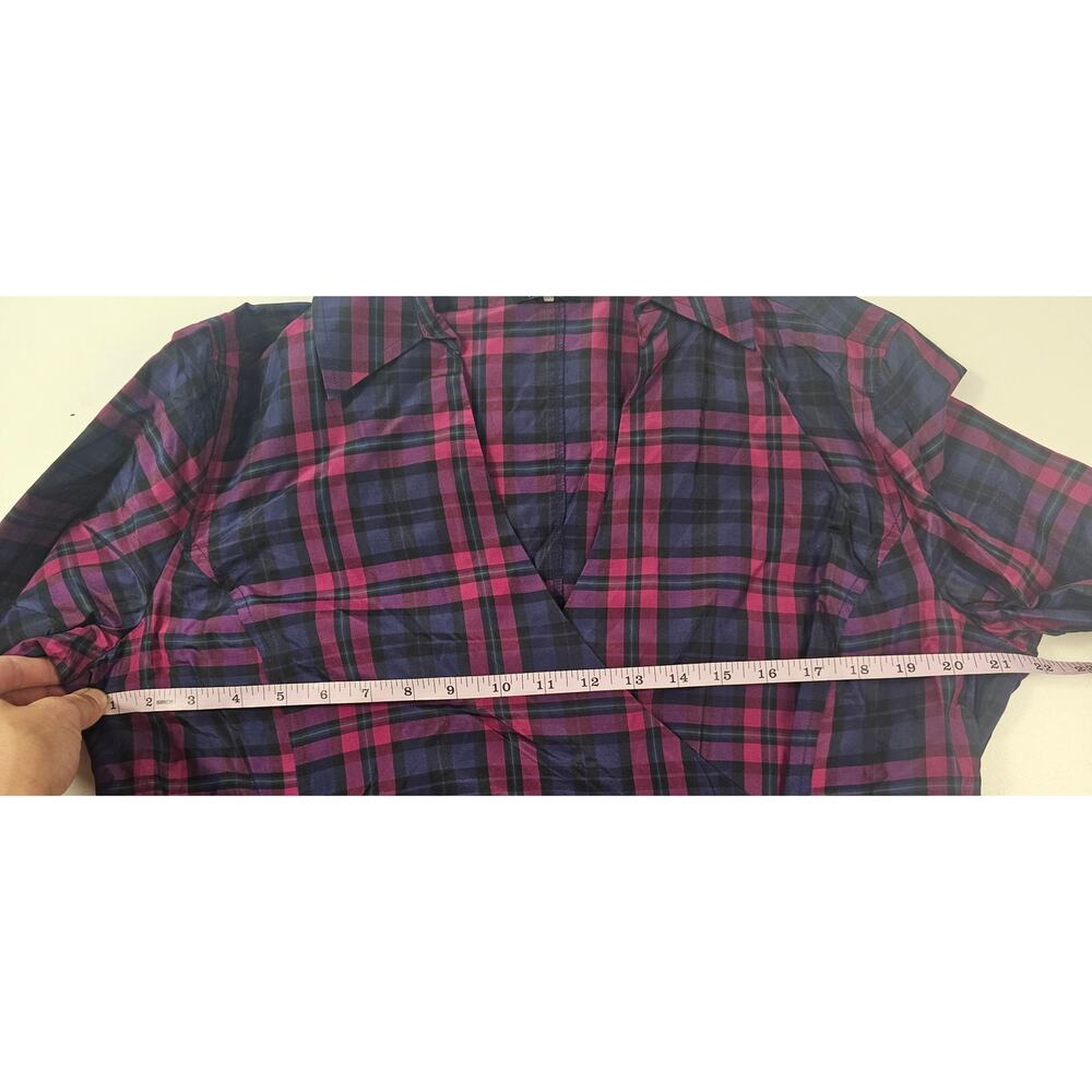 Talbots sz 16 silk blend tartan purple ruched front career business long sleeve - Picture 8 of 8